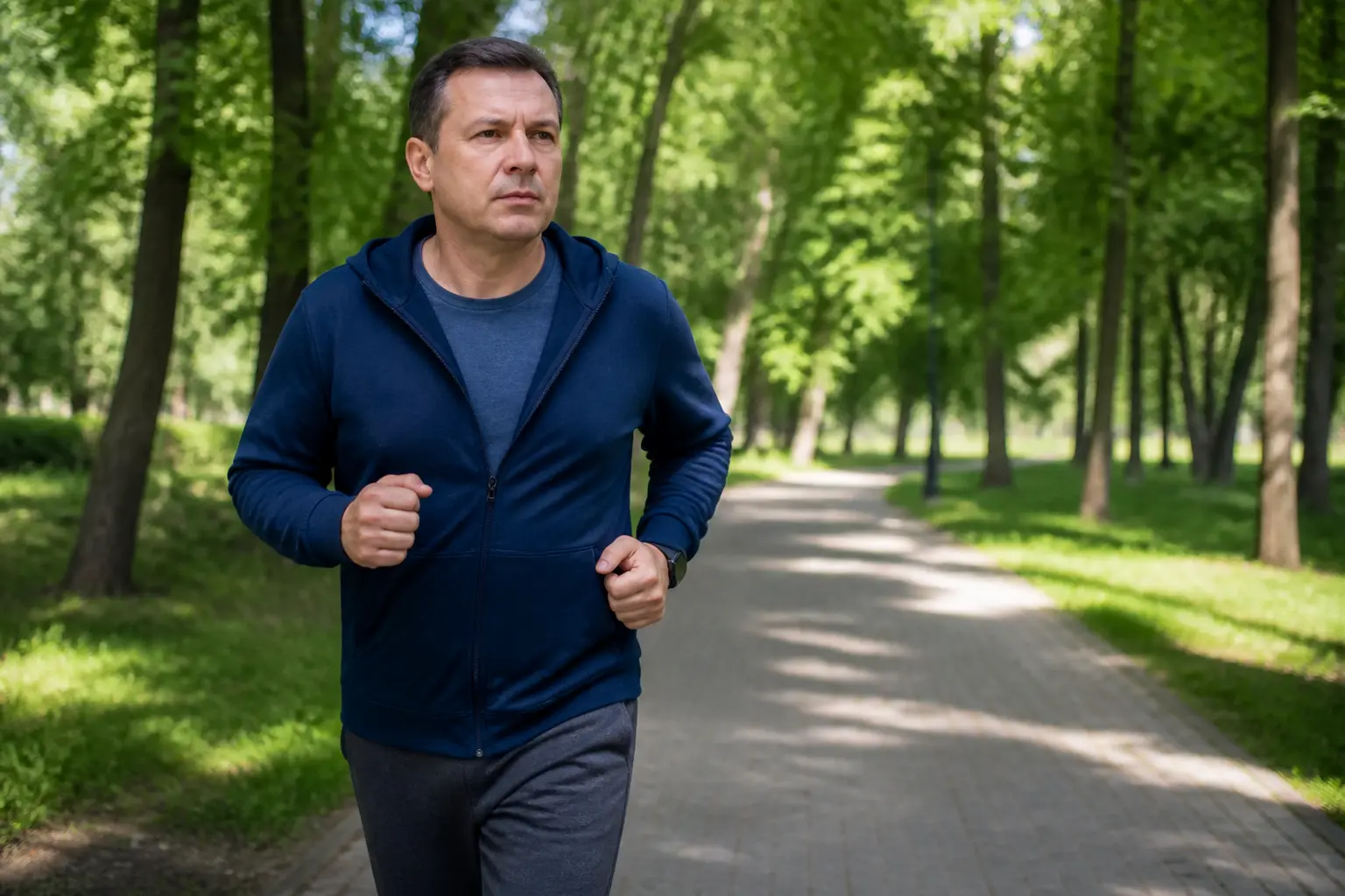 Чоловік бігає в парку для профілактики діабету