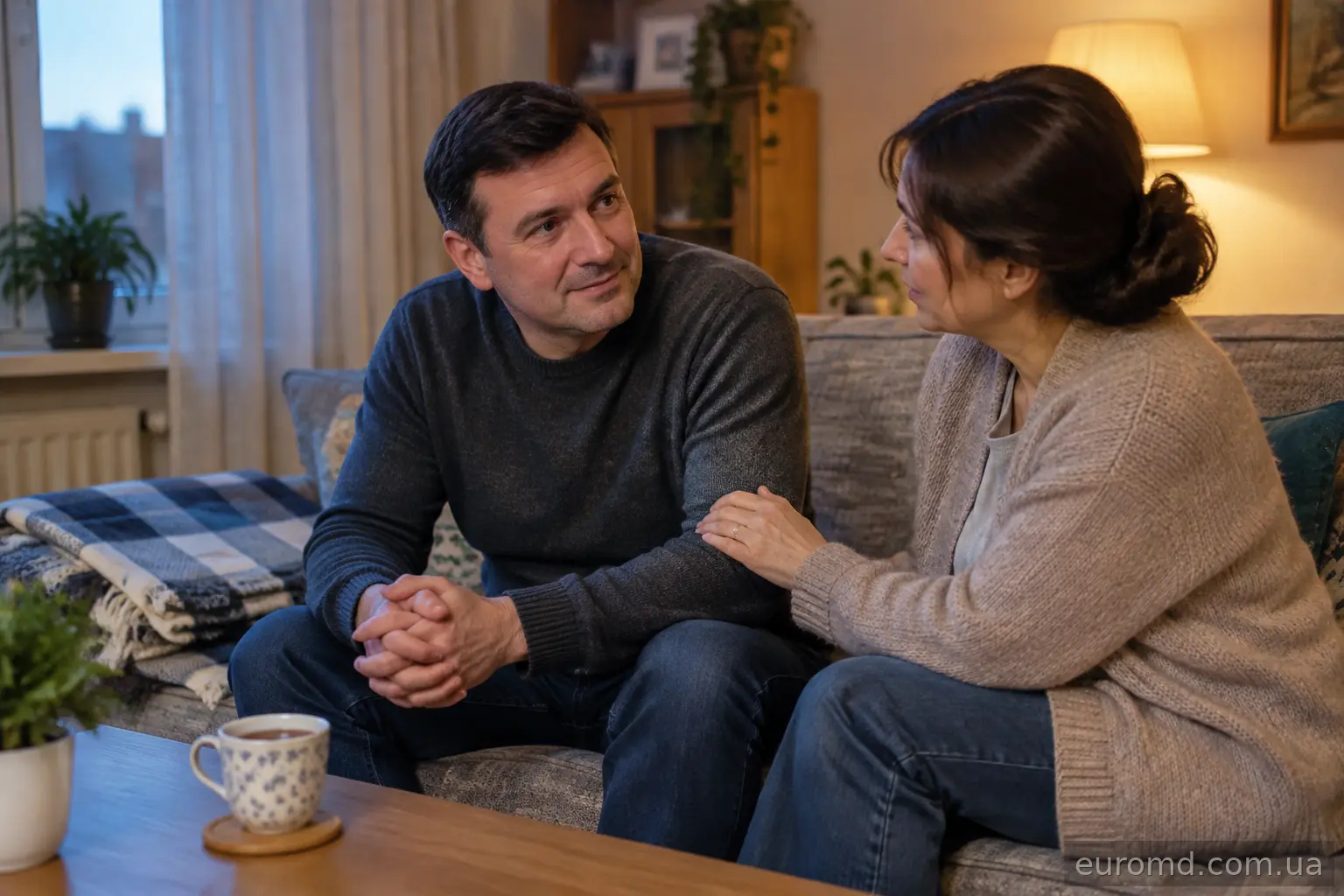 Розмова з близькою людиною вдома про лікування залежності від алкоголю