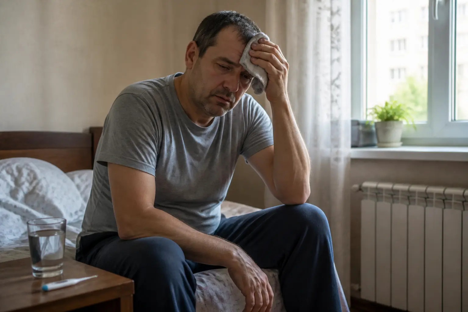 Чоловік із симптомами нічної пітливості та слабкості, характерними для міліарного туберкульозу