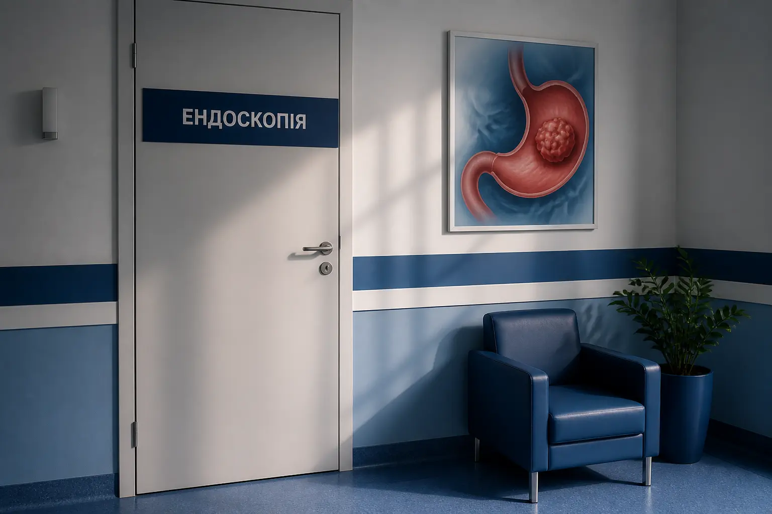 Коридор лікарні з дверима до кабінету ендоскопії