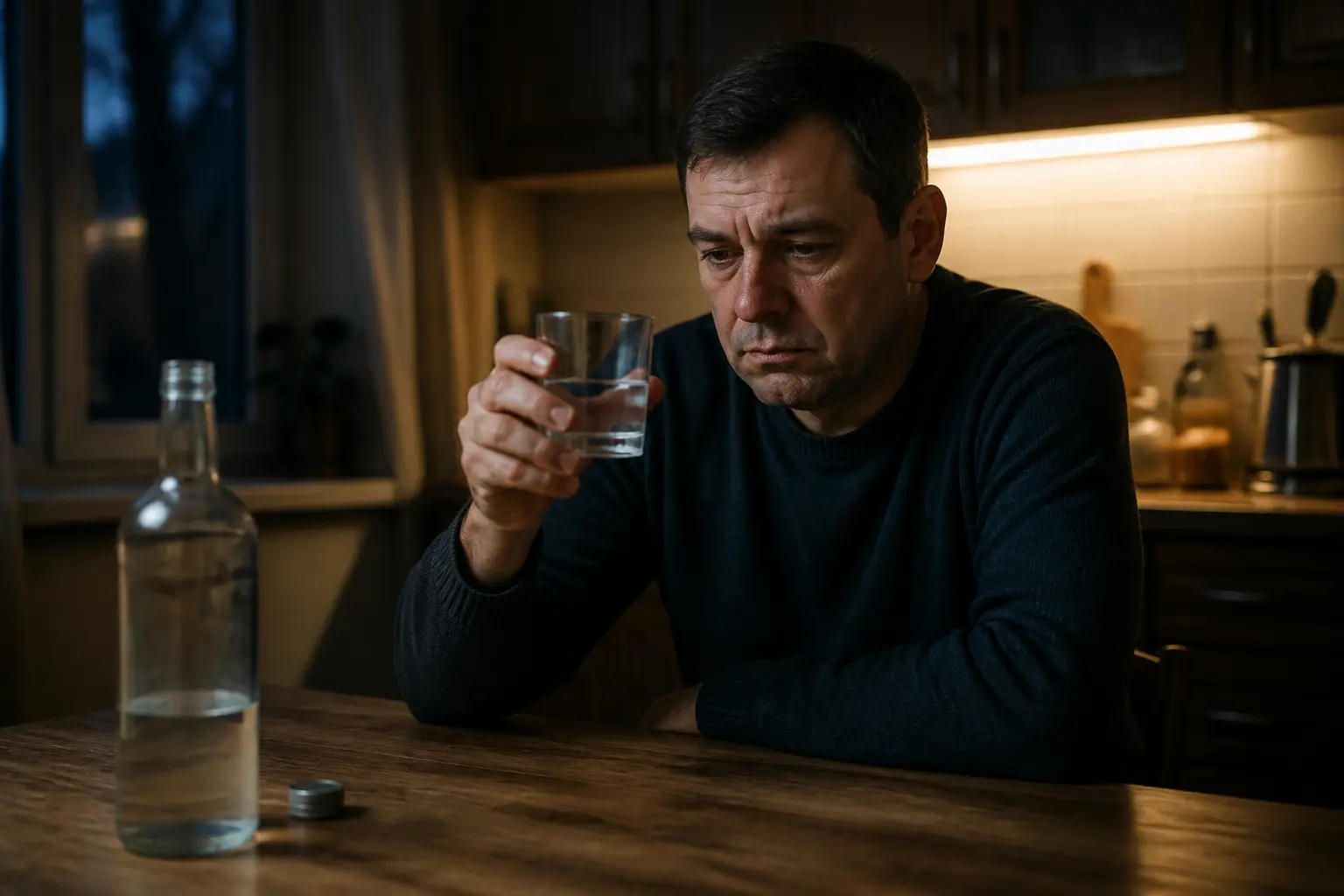 Чоловік за столом з алкоголем як фактор ризику цирозу