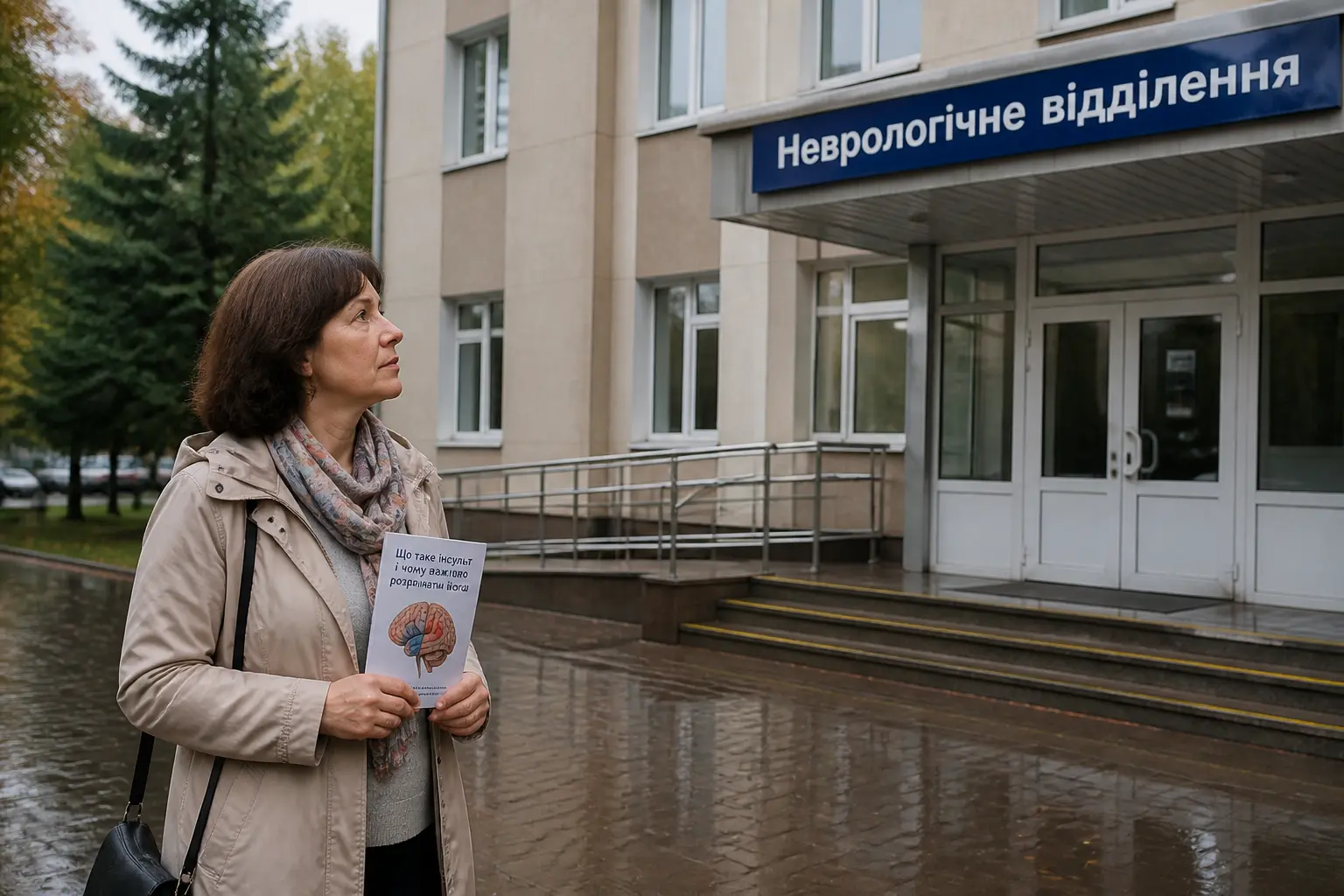 Будівля неврологічного відділення з пацієнткою