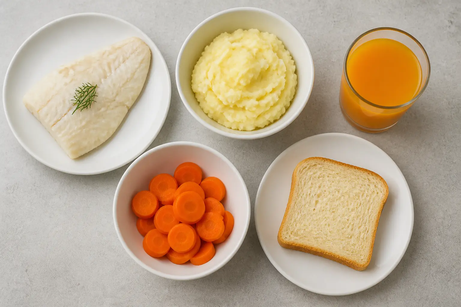 Дозволені продукти: парова риба, пюре, варена морква, гарбузовий сік, сухар