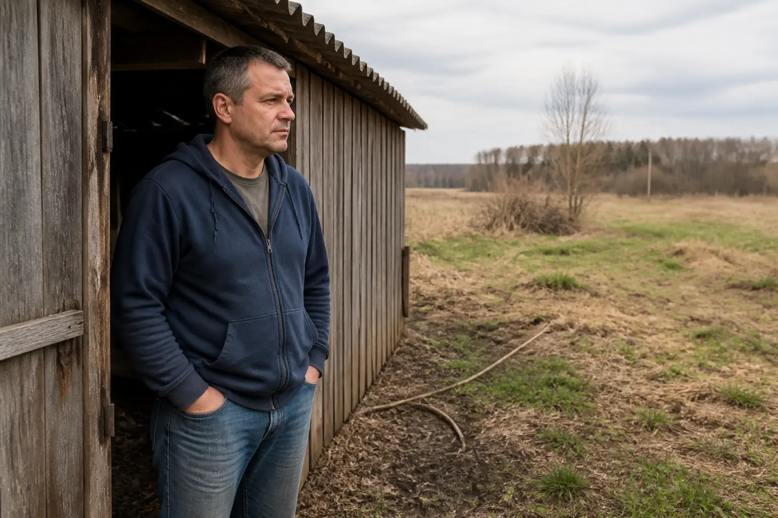 Чоловік у сільській місцевості, де можливий контакт з гризунами