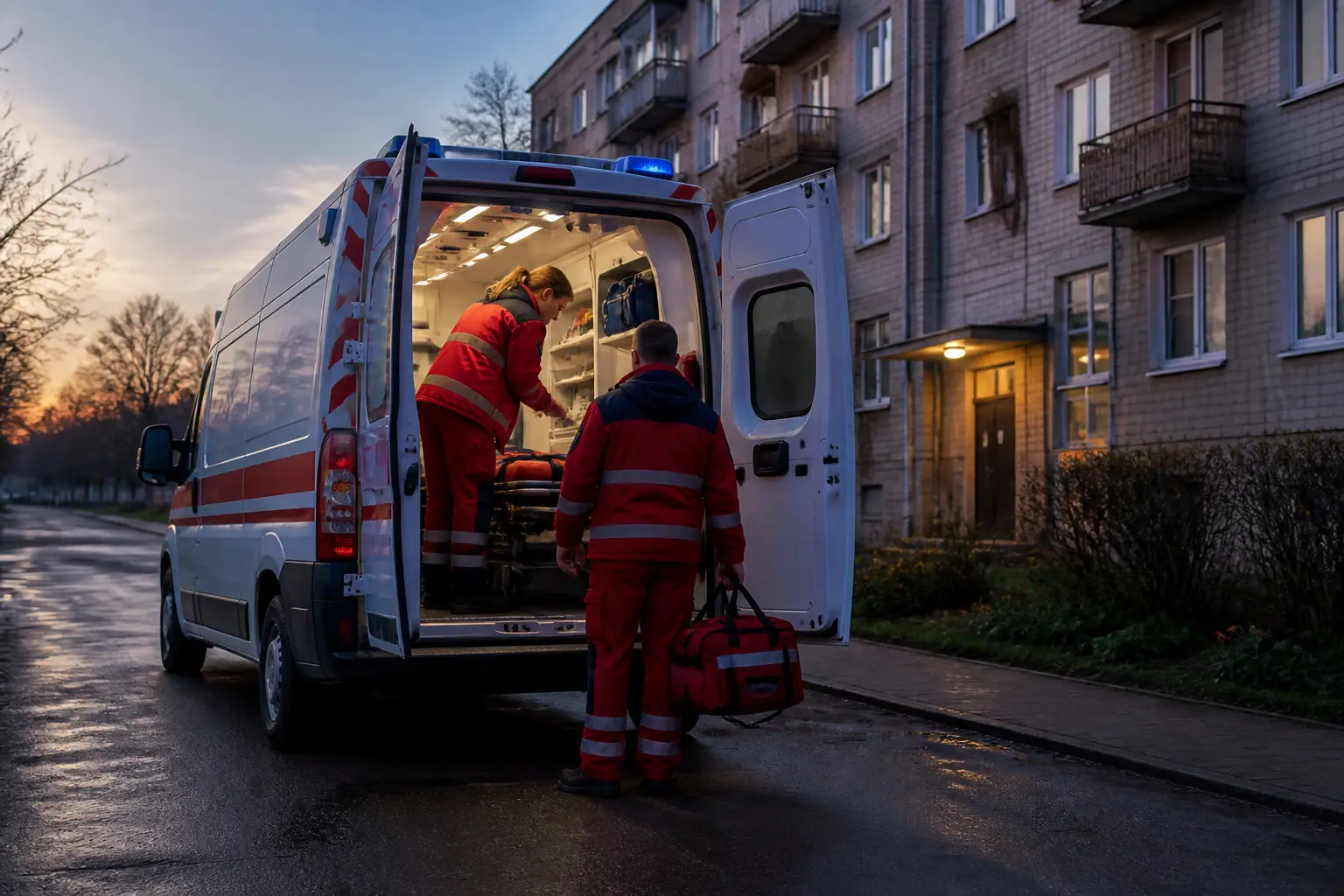 Автомобіль швидкої допомоги біля будинку для виклику при тяжких симптомах ротавірусу
