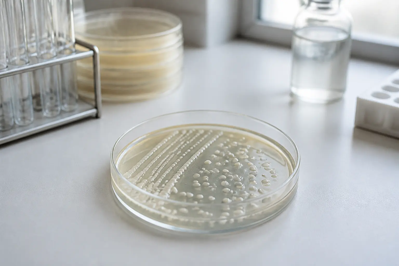 Колонії Bacillus anthracis у чашці Петрі на лабораторному столі