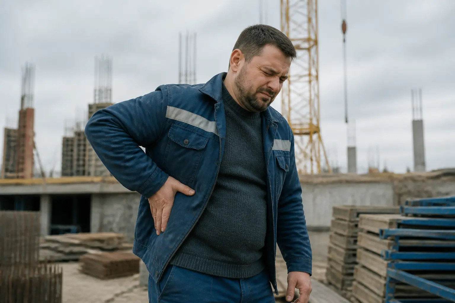 Чоловік на будівництві відчуває біль у правому підребер'ї