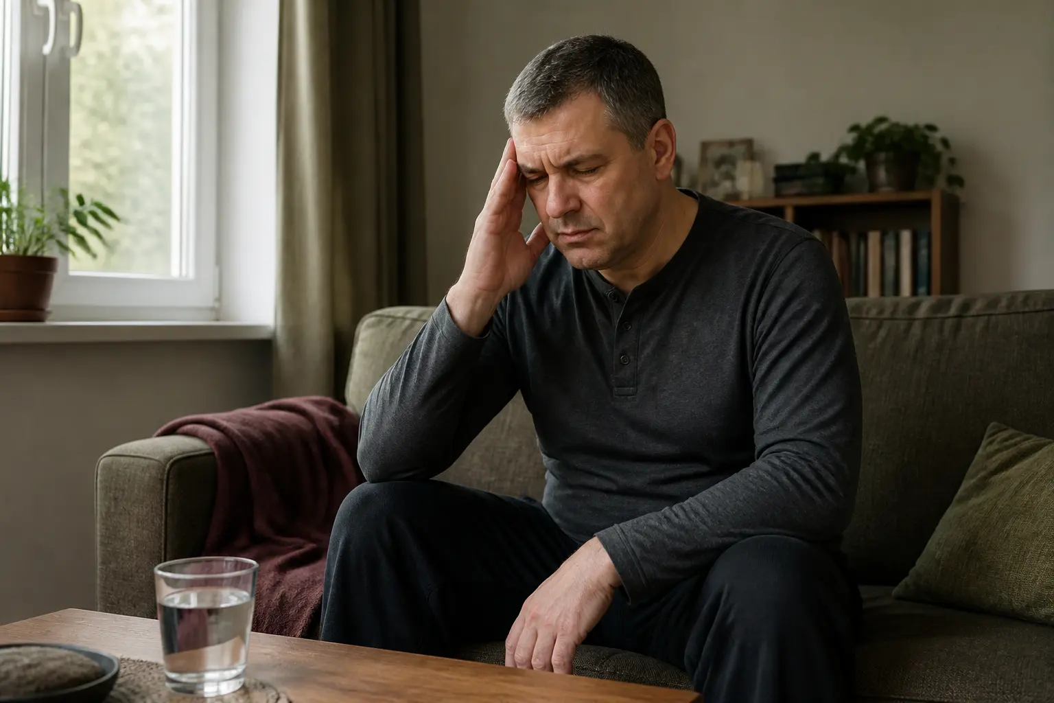 Чоловік відчуває раптовий головний біль удома