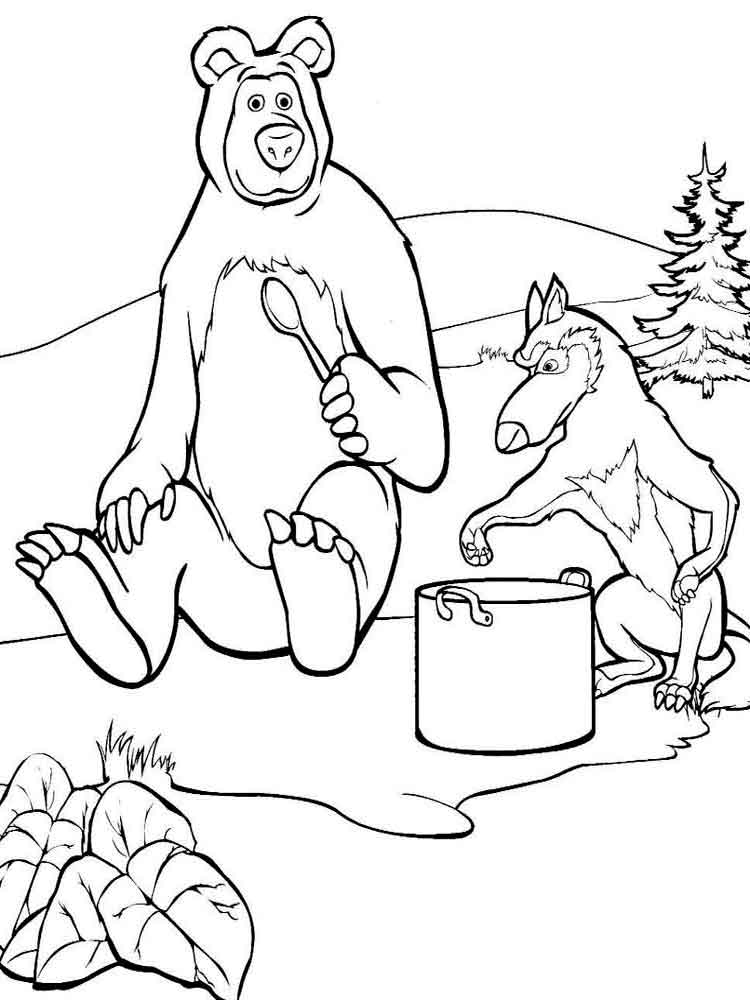 Розмальовка Маша і Ведмідь